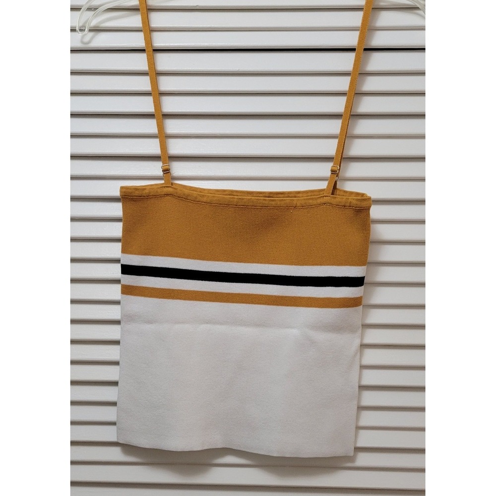 Summer ready Papaya Mustard Yellow White Striped Knit Camisole Top 
Medium